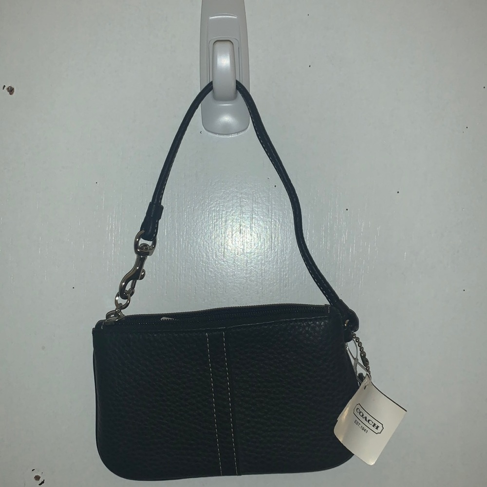 COACH soft pebble leather black wristlet